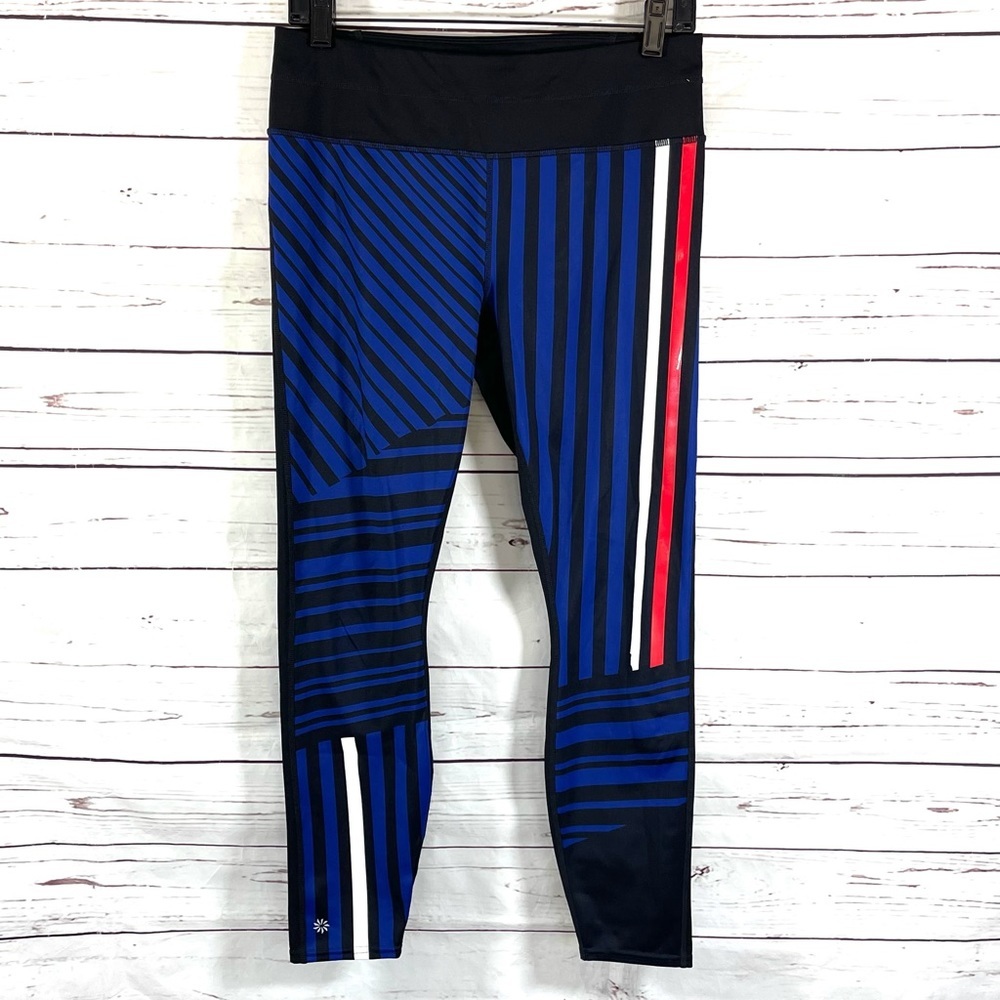 Athleta Women’s Sketch Sonar Black Strip 7/8 Legging Red White Blue Size M